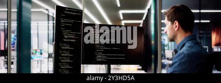 Web Developer Looking At Code. Computer Database Software Programming Stock Photo