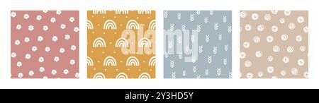 Bohemian Baby pattern. Set of Boho print for kids with flowers, rainbows, arrows and circles. Gender Neutral Nursery Cute Ornaments. Vector Stock Vector