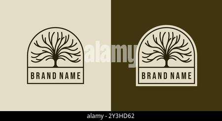 Creative design of tree logo vector. Tree Trunk or Tree Branch Logo Concept. Oak Tree Creative and Minimalist Badge Logo Design Stock Vector