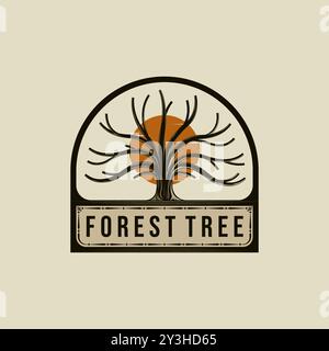 Vintage design of tree logo vector. Tree Trunk or Tree Branch Logo Concept. Oak Tree Creative and Minimalist Badge Logo Design Stock Vector