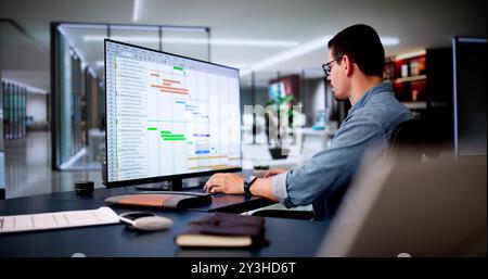 Kanban Project Management Software On Laptop. Digital Calendar Schedule Stock Photo