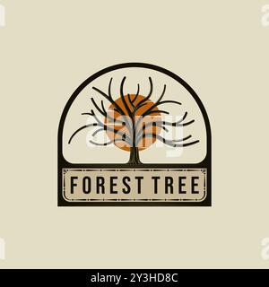 Vintage design of tree logo vector. Tree Trunk or Tree Branch Logo Concept. Oak Tree Creative and Minimalist Badge Logo Design Stock Vector