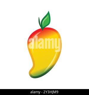 Vibrant Tropical Mango Vector Illustration - Cartoon Fruit with Leaf Stock Vector
