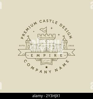 castle tower line art logo vector symbol illustration design, vintage minimal castle design Stock Vector