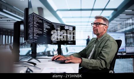 Web Developer Looking At Code. Computer Database Software Programming Stock Photo