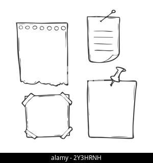 Hand drawn doodle notepaper for messages. Paper sheet in vector Stock ...