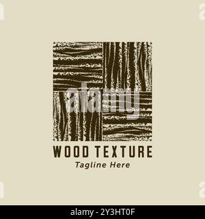 Oak wood texture in tiles logo design. Tiles of wood texture vintage logo illustration Stock Vector