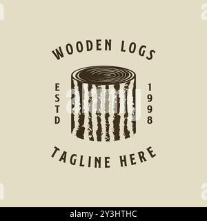 Wooden logs vintage logo design. Oak bark texture logo vector illustration Stock Vector