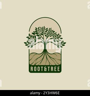 Nature tree creative logo design. Tree and root logo vector illustration. Nature Tree Badge logo design Stock Vector
