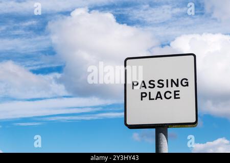 Passing Place sign on single-track road. Stock Photo