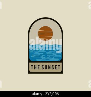 Sunset Logo Vector Illustration Design. Sunrise Vintage Logo badge. Sunset on the Beach Creative Logo Concept Inspiration Stock Vector