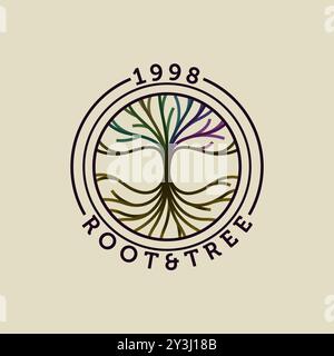 Root and tree creative logo vector design. Line Tree Logo isolated on white background Stock Vector