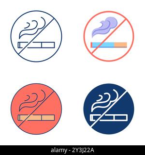 No smoking icon set in flat and line style. Cigarettes are prohibited sign. Vector illustration, editable stroke Stock Vector