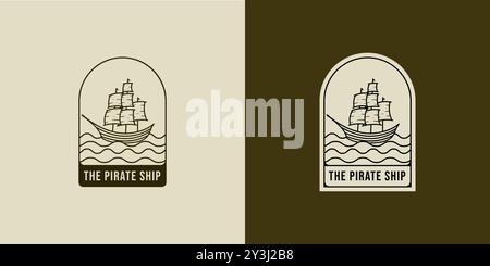 Sailing ship logo vector illustration. Ship or Boat modern line art logo design. Sailing ship, sailing boat logo badge design Stock Vector
