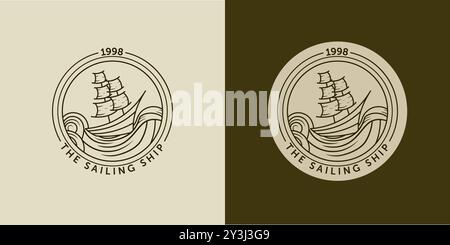 Sailing ship logo vector illustration. Ship or Boat modern line art logo design. Sailing ship, sailing boat logo badge design Stock Vector