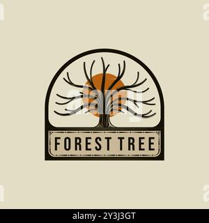 Vintage design of tree logo vector. Tree Trunk or Tree Branch Logo Concept. Oak Tree Creative and Minimalist Badge Logo Design Stock Vector