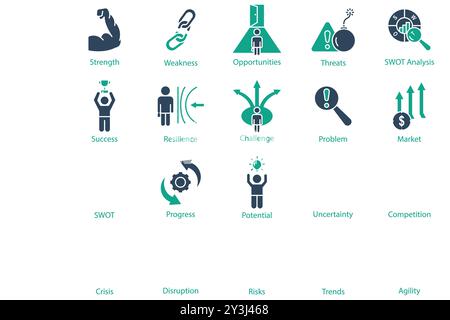 SWOT icon set. solid icon style. icon related to business. strength, weakness, opportunities, and more. business element vector illustration Stock Vector