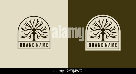 Creative design of tree logo vector. Tree Trunk or Tree Branch Logo Concept. Oak Tree Creative and Minimalist Badge Logo Design Stock Vector