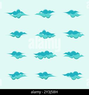 Set of cloud logo illustration on isolated background, hand drawn Chinese cloud logo vector illustration design. Exclusive collection of cloud logo Stock Vector