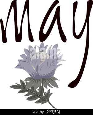 Set Vector Lettering of Month. Handwritten modern black outline. English name of the month year may. Stock Vector