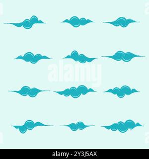 Set of cloud logo illustration on isolated background, hand drawn Chinese cloud logo vector illustration design. Exclusive collection of cloud logo Stock Vector