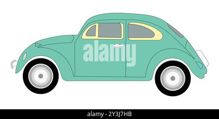 Classic vintage car in light green isolated on white background. Stock Vector