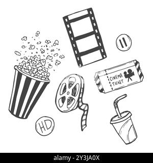 Cinema decorative symbols set, vector Stock Vector