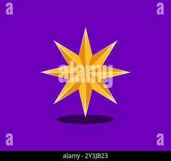 Merry Christmas font, dot symbol in shape of eight-pointed golden star with sharp, symmetrical points. Isolated cartoon vector xmas alphabet sign, winter holiday type, festive typeface character Stock Vector