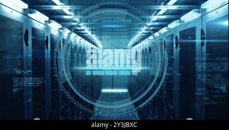 Image of firewall icon and digital data processing over computer servers Stock Photo