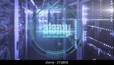 Image of fire wall icon and digital data processing over computer servers Stock Photo