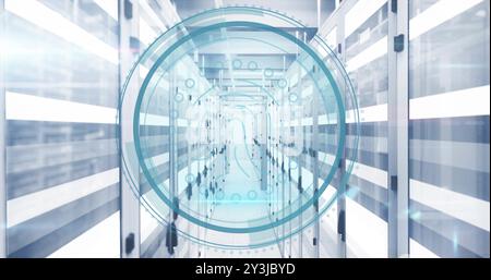 Image of biometric fingerprint icon and digital data processing over computer servers Stock Photo