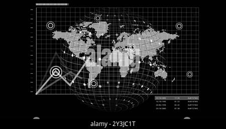 Image of digital data processing and globe over black background Stock Photo