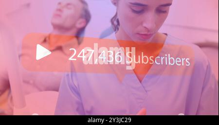 303,912 subscribers image over medical professionals attending to patient Stock Photo