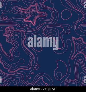 Seamless topographic colorful contour line map pattern. Abstract wavy loopable background for wallpaper, backdrop, banner. Stock Vector