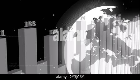 Image of globe and graph processing data on black background Stock Photo