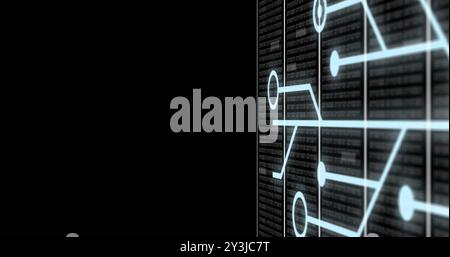 Image of interface screens processing data and network transferring data on black background Stock Photo