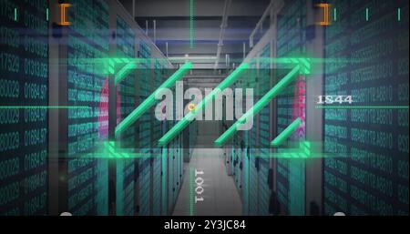 Image of rectangular scanner processing data over computer server room Stock Photo