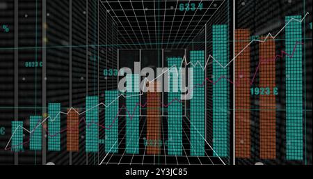 Image of data processing on graph and transferring through network Stock Photo