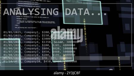Image of analysing data text and processing data on black background Stock Photo