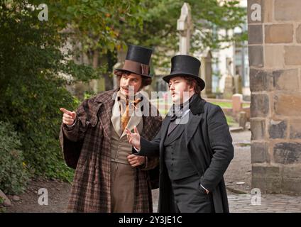 Edinburgh, Scotland, UK. 13 September 2024. Filming activity around The Canongate in Royal Mile for the upcoming film Frankenstein in the city centre Stock Photo