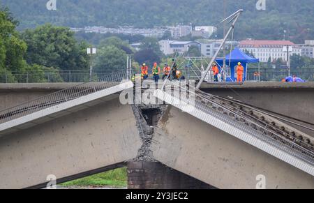 Dresden, Germany. 14th Sep, 2024. Excavators are used to demolish ...