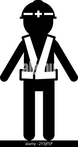Workers wearing helmets and safety vests, pictograms of safety signs, hazards, and warnings, Vector Illustration Stock Vector
