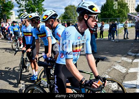 Hasselt, Belgium. 14th Sep, 2024. Xander Scheldeman pictured after the Men's Junior Road Race at the European Championship 2024, in Hasselt, Saturday 14 September 2024. The UEC Road European Championships 2024 will take place from 11 to 15 september in Limburg, Belgium. BELGA PHOTO DIRK WAEM Credit: Belga News Agency/Alamy Live News Stock Photo