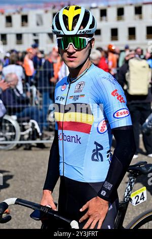 Hasselt, Belgium. 14th Sep, 2024. Nio Vandevorst pictured during the Men's Junior Road Race at the European Championship 2024, in Hasselt, Saturday 14 September 2024. The UEC Road European Championships 2024 will take place from 11 to 15 september in Limburg, Belgium. BELGA PHOTO DIRK WAEM Credit: Belga News Agency/Alamy Live News Stock Photo