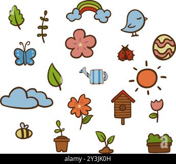 Set of hand-drawn doodle icon for Spring season Stock Vector