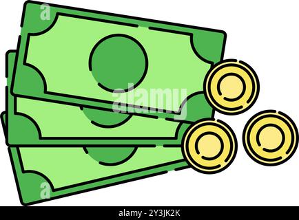 Icon set of Money, banknotes with coins. Vector for design Stock Vector