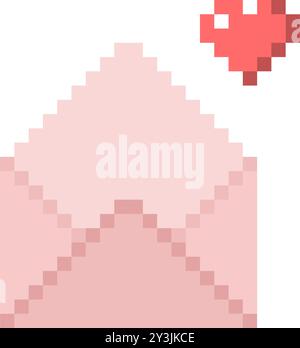 Letter with heart Icon For Valentine's Day. Pixel 8 bit style Stock Vector