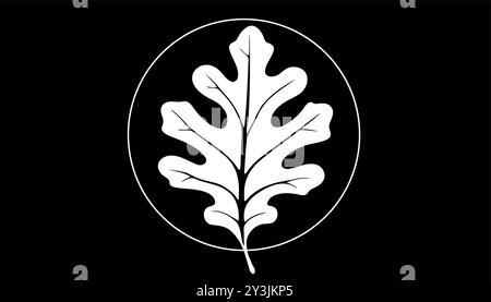 A leaf is shown in black and white. The leaf is the shape of a circle Stock Vector