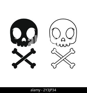 Simple skull and crossbones icon Illustration. Cute cartoon skull logo emblem vector. Isolated on white background. Stock Vector