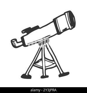 Telescope icon in doodle sketch lines. Space concept Stock Vector